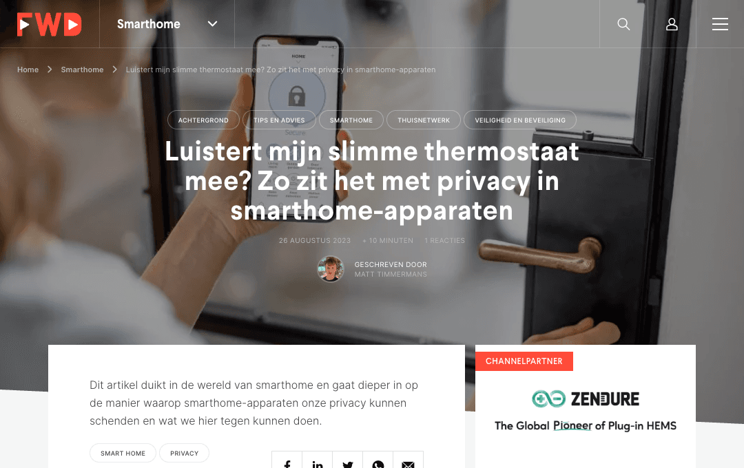 FWD-artikel over privacy in smarthome-apparaten, geschreven door Matt Timmermans