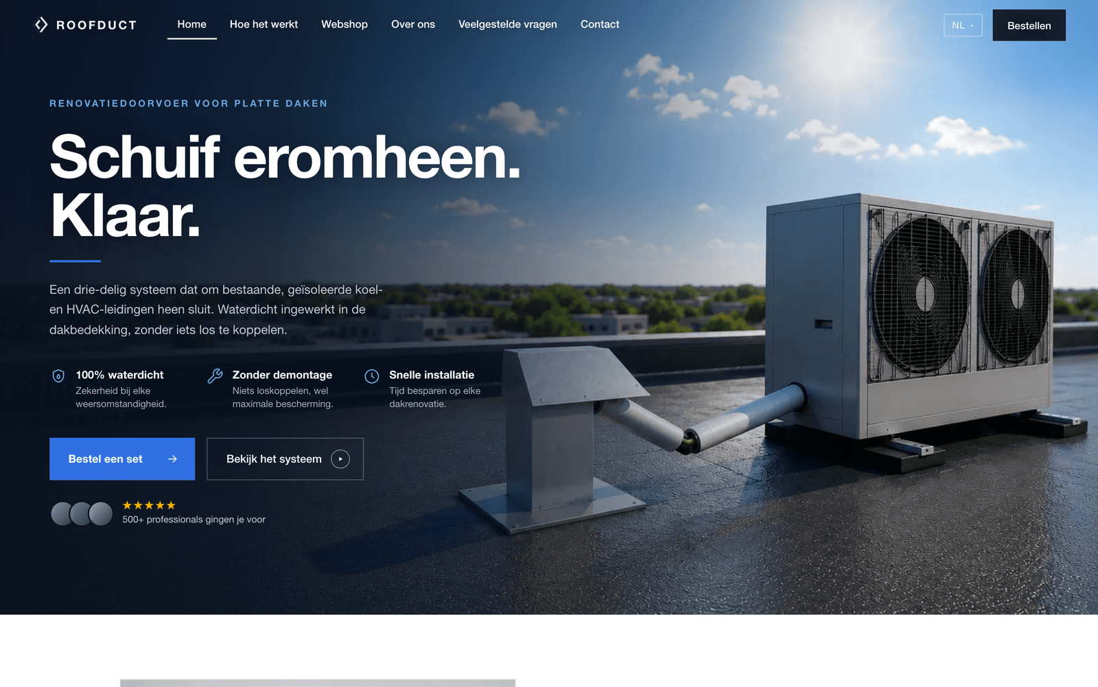 Website van Roofduct met webshop en taalkeuze in 18 talen, gebouwd door Timmermans Media