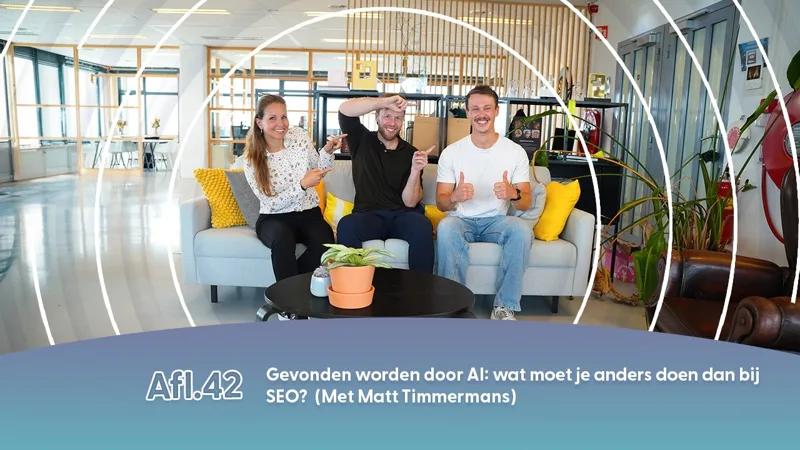 Matt Timmermans met de presentatoren van De Grote B2B Marketing Show, aflevering 42