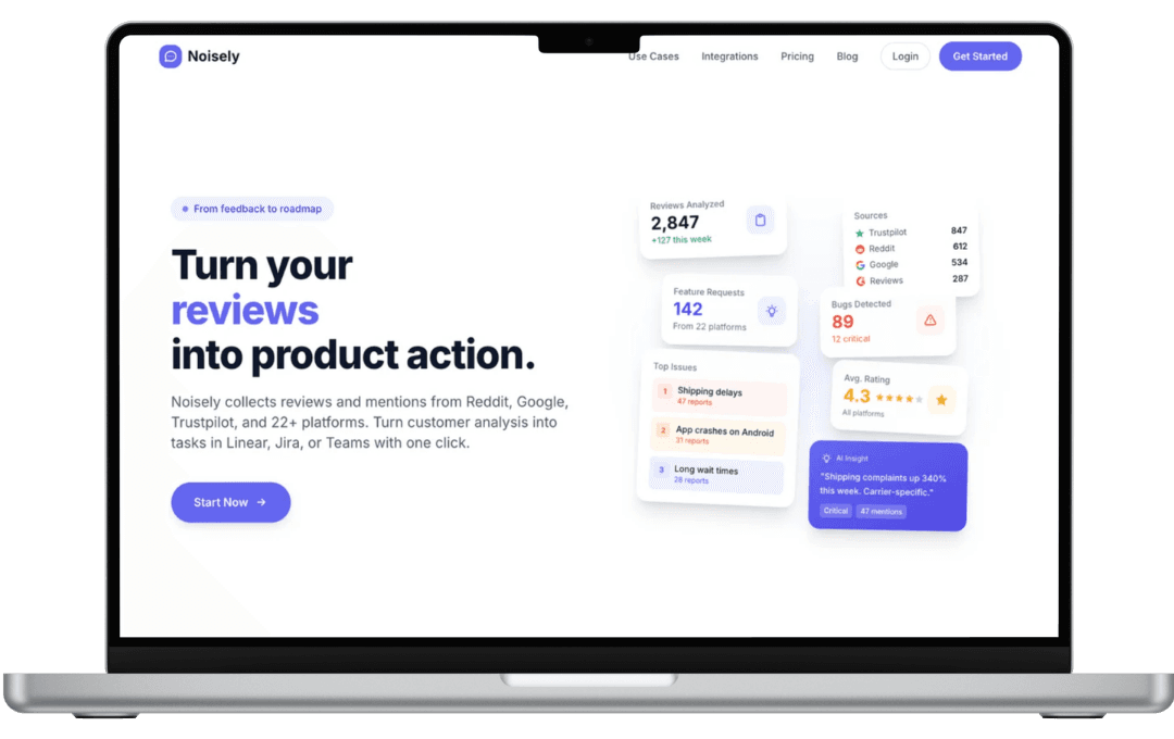 Website van SaaS-platform Noisely, gebouwd door Timmermans Media