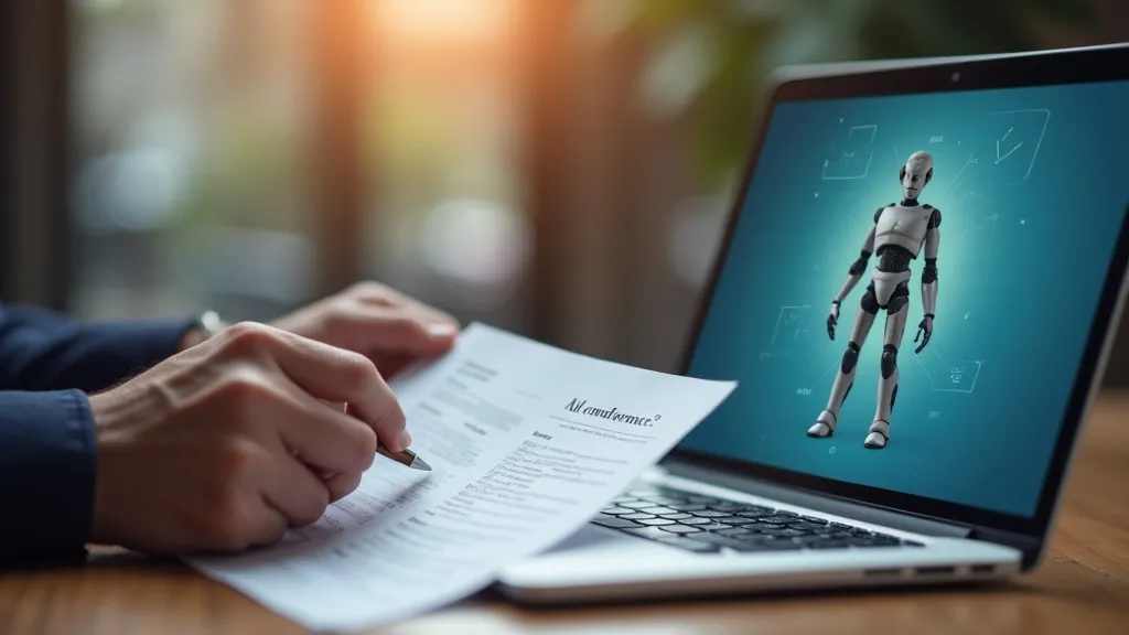 Ondernemer controleert AI-geletterdheidschecklist naast laptop met chatbot