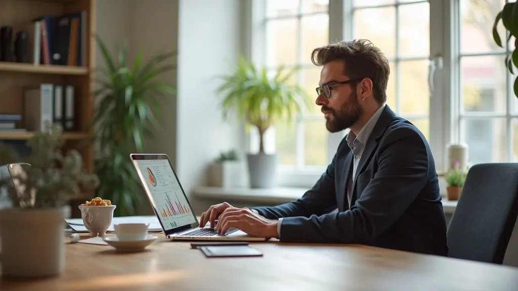 MKB-ondernemer aan bureau met laptop die AI-tools analyseert voor zijn bedrijf