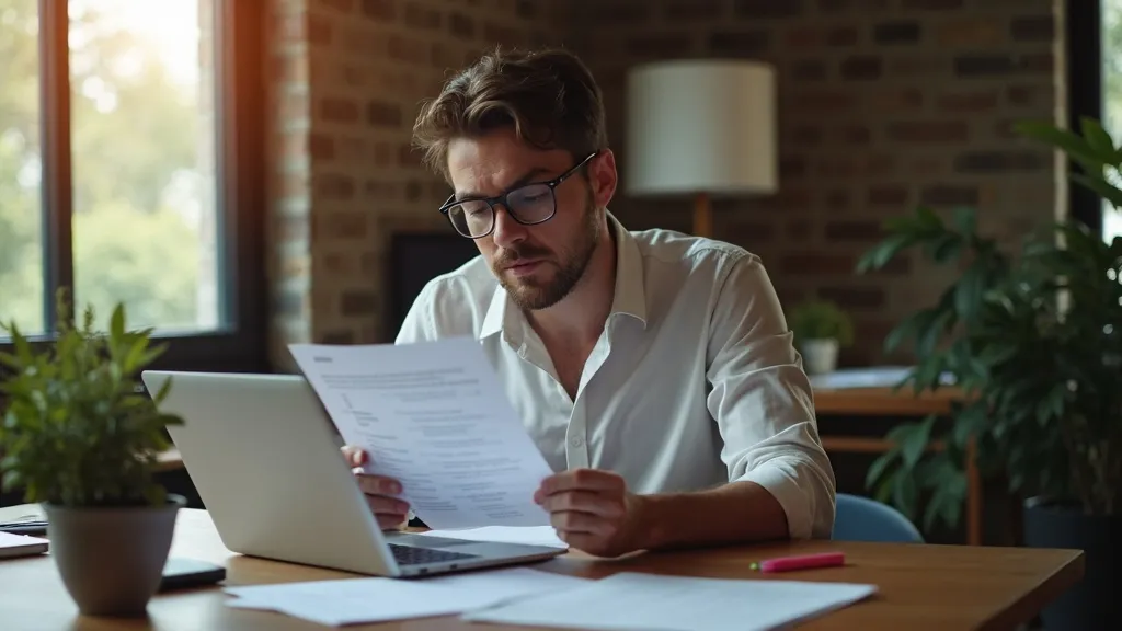 MKB-ondernemer bekijkt procesoverzicht op laptop en papier voor AI-automatisering