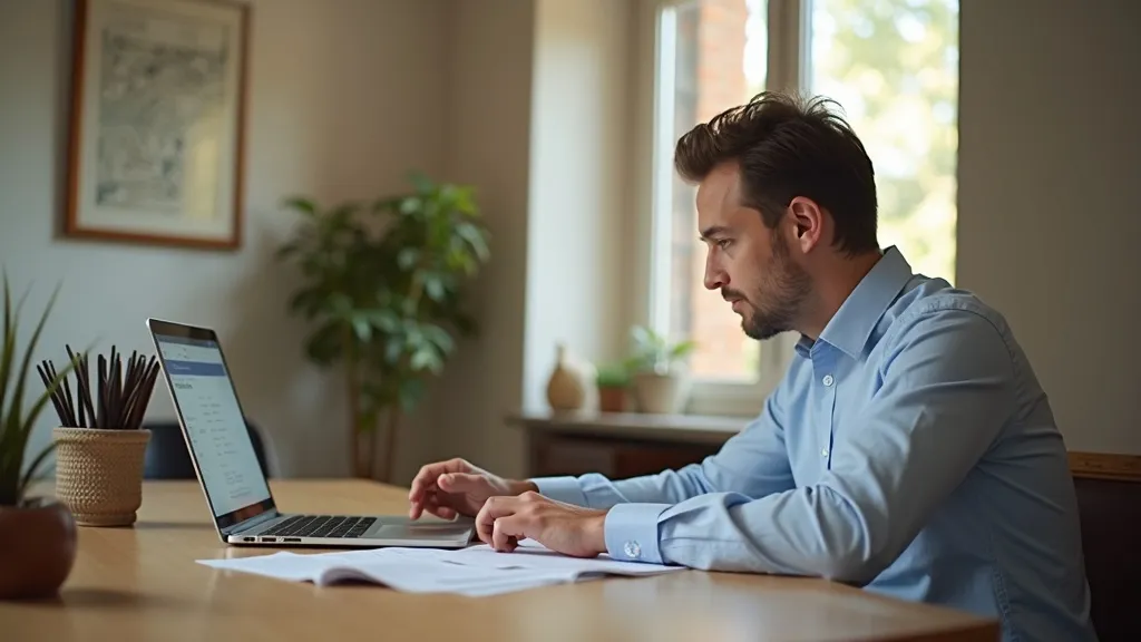 MKB-ondernemer automatiseert boekhouding met AI-software op laptop aan bureau
