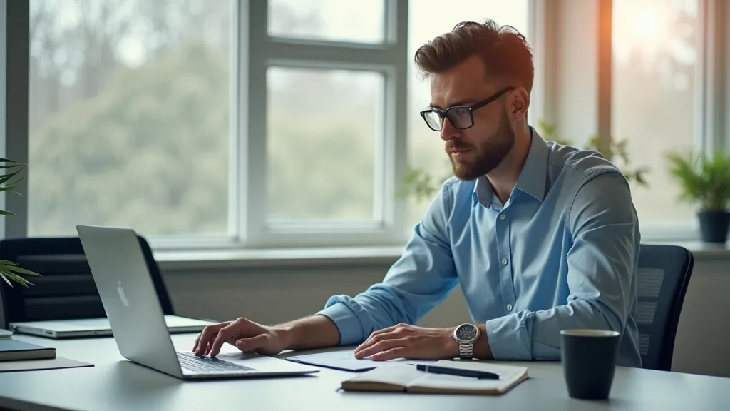 B2B-ondernemer die AI-antwoorden bestudeert op laptop tijdens leveranciersonderzoek