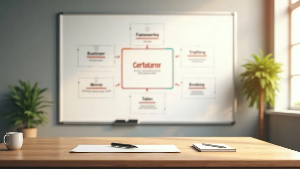 Whiteboard met een stapsgewijs GEO-strategie framework voor een MKB-bedrijf