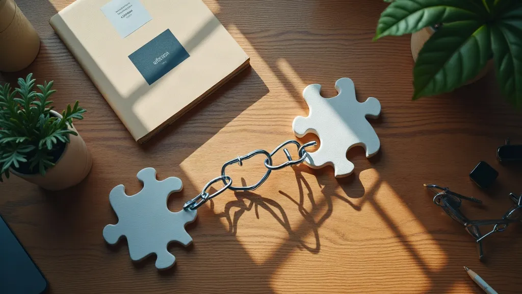 Ketting van schakels tussen puzzelstukjes als symbool voor linkbuilding tussen websites