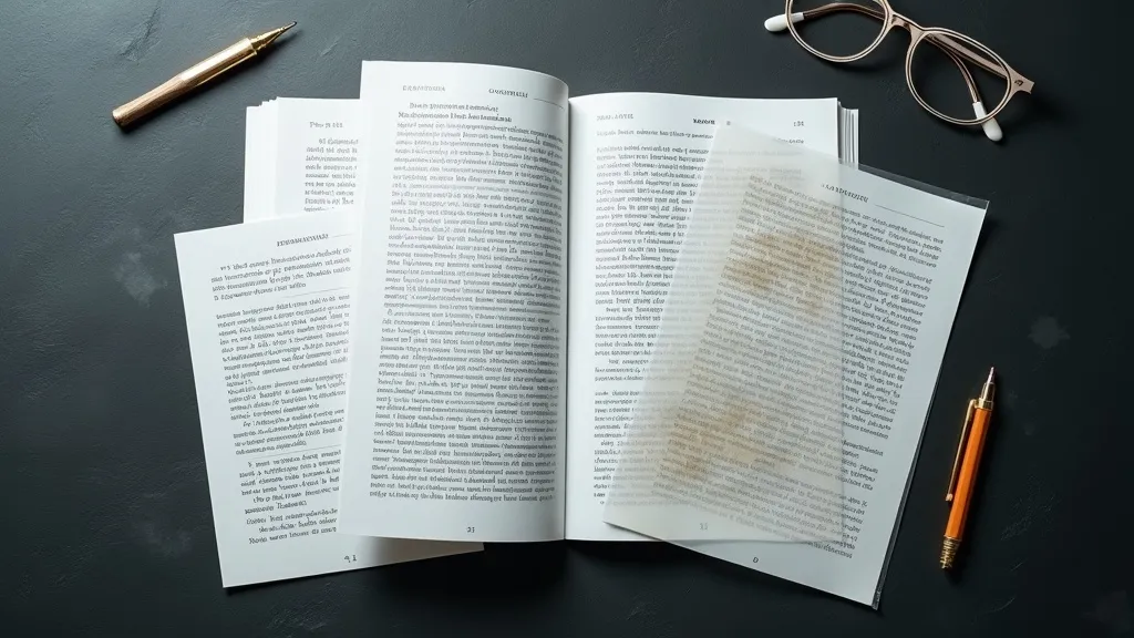 Gestapelde vellen papier met gestructureerde tekstfragmenten als metafoor voor LLM-geoptimaliseerde content en structured data markup