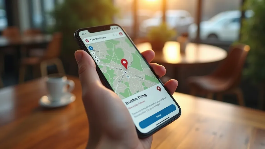 Smartphone toont lokale zoekresultaten met kaart en bedrijfsvermelding