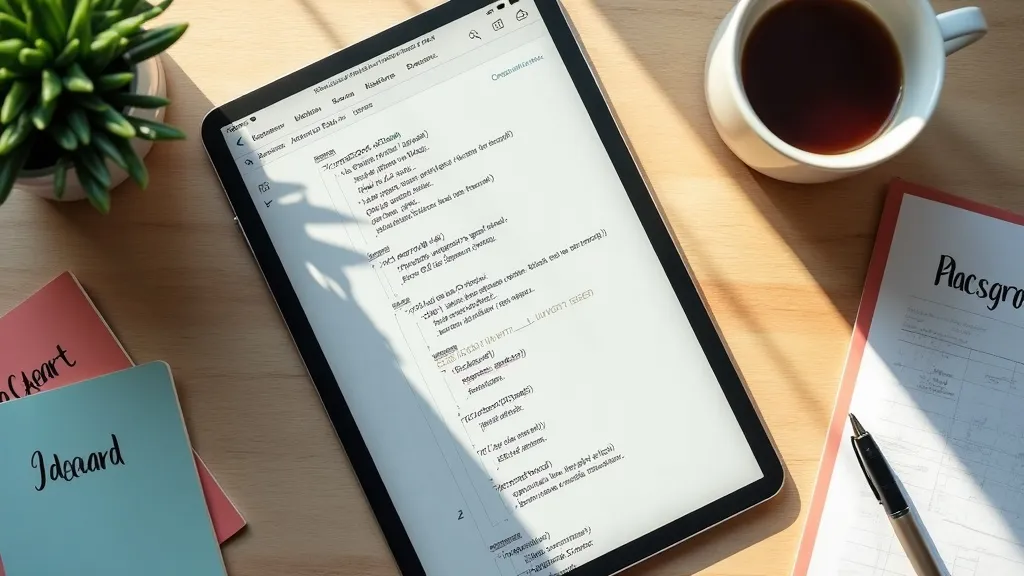 Bureau met tablet die schema markup code toont voor GEO-optimalisatie