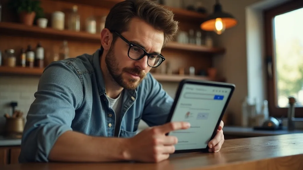 Ondernemer bekijkt zoekresultaten op tablet om SEO vindbaarheid te verbeteren