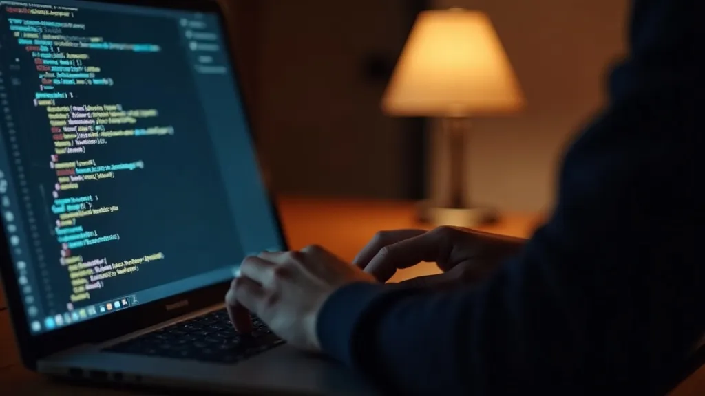 Iemand typt een instructie in gewone taal in een vibe coding tool, code verschijnt automatisch op het scherm