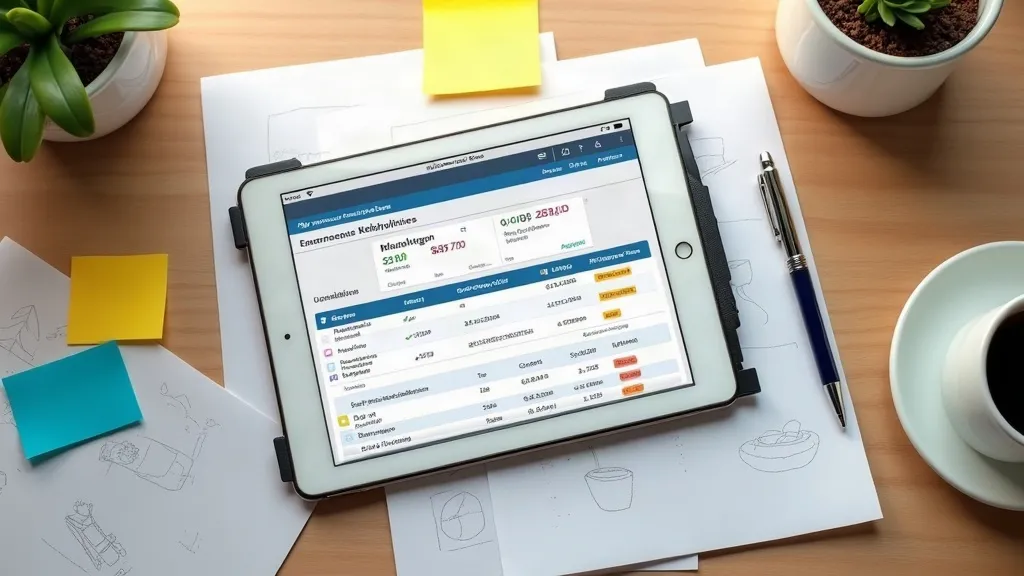 Schetsen van een webapplicatie naast een tablet met boekingsdashboard, als voorbereiding op een webapplicatie laten maken