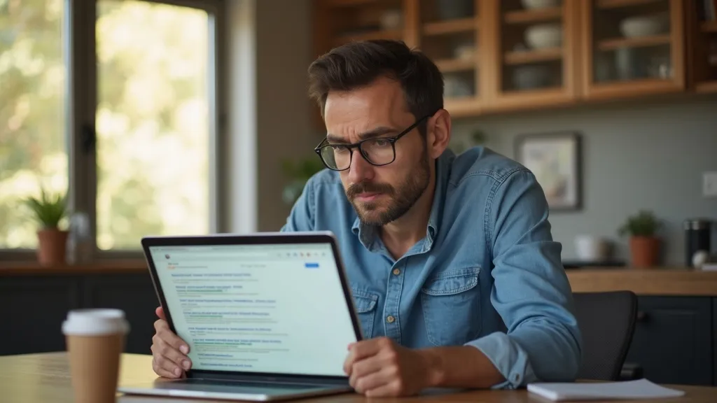 MKB-ondernemer bekijkt Google zoekresultaten met Featured Snippets op laptop
