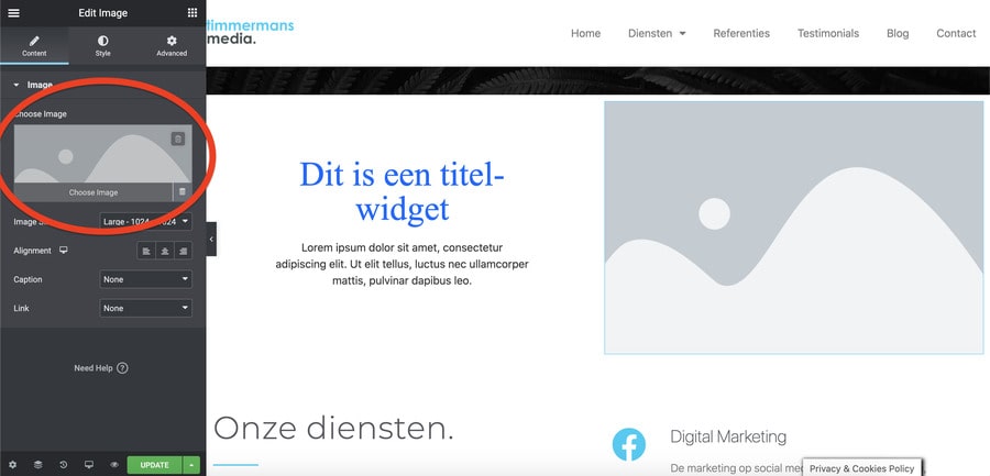 Afbeelding wijzigen elementor