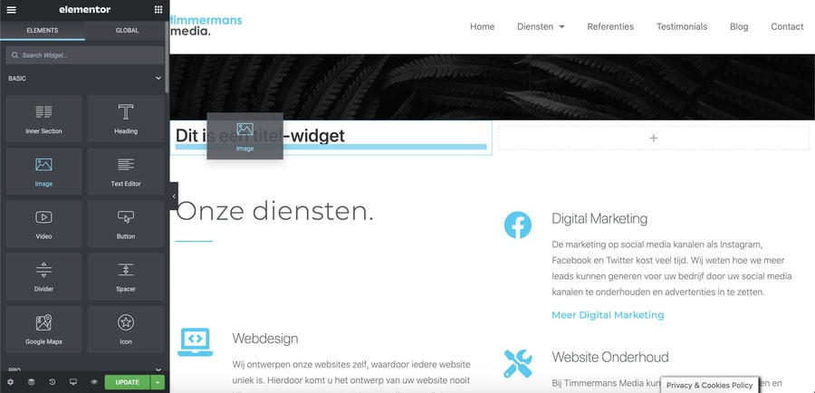Widget toevoegen in elementor