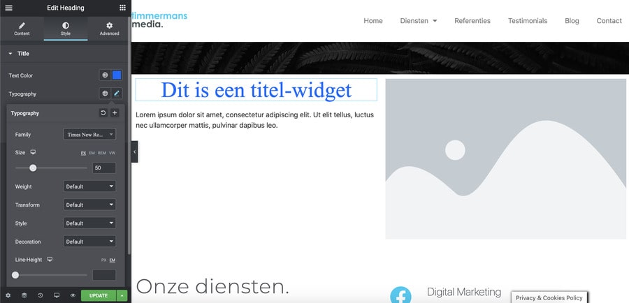 Tekst aanpassen elementor