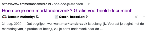 Voorbeeld van een meta description in Google zoekresultaten