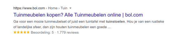 Voorbeeld van rich results met sterbeoordelingen in Google
